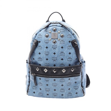 MCM Stark Visetos Rucksack Backpack PVC coated canvas leather Blue Black Used