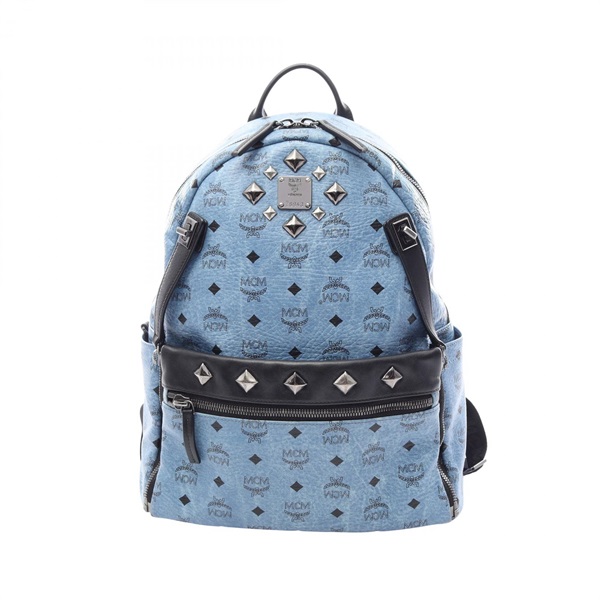 MCM Stark Visetos Rucksack Backpack PVC coated canvas leather Blue Black Used