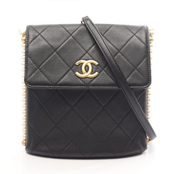 CHANEL Matelasse Artificial pearl Shoulder hand Bag AS2503 Lambskin BK Used GHW