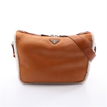 PRADA MONTONE SHEARLI Shoulder Crossbody Bag 2VH182 leather Mouton Brown Used