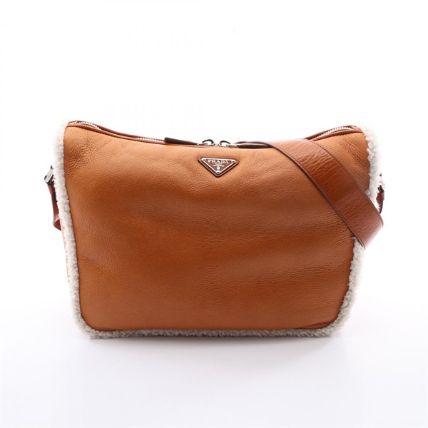 PRADA MONTONE SHEARLI Shoulder Crossbody Bag 2VH182 leather Mouton Brown Used