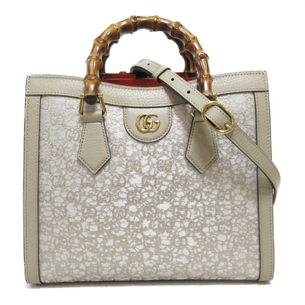 GUCCI Tote Bag 2way 702721 leather GG Jacquard Gray Greige Used Women GHW