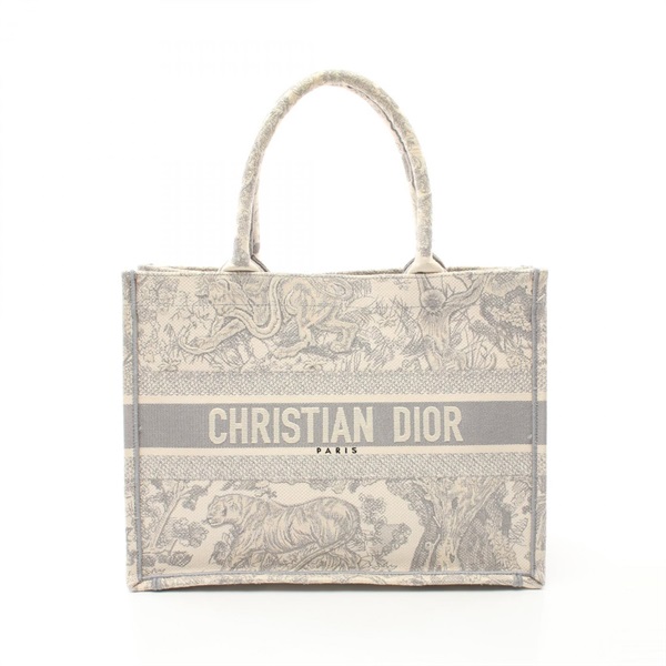 Dior BOOK TOTE Medium Tote Bag canvas Gray White Used Women logo