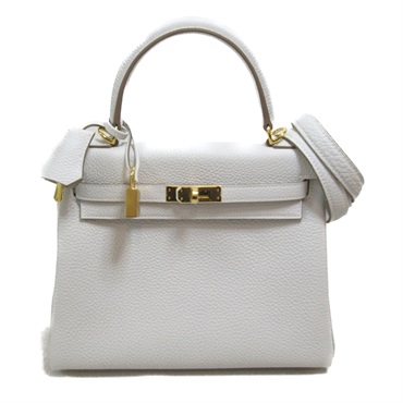 HERMES Kelly 25 Shoulder Hand bag Togo leather GHW Beige Gris pale Used Women