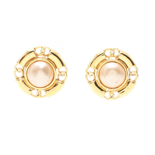 CHANEL COCO Mark clip Earring Gold Plated artificial pearl Used