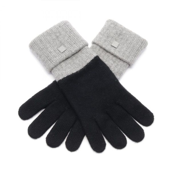 CHANEL CC gloves cashmere Black Gray Used Women Coco