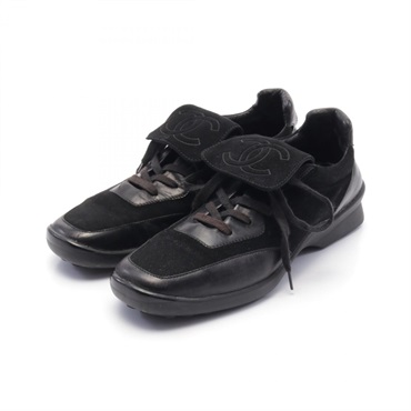 CHANEL COCO Mark sneakers Shoes Suede leather Black Used Women CC #36