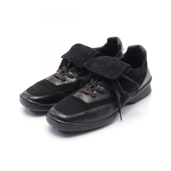 CHANEL COCO Mark sneakers Shoes Suede leather Black Used Women CC #36