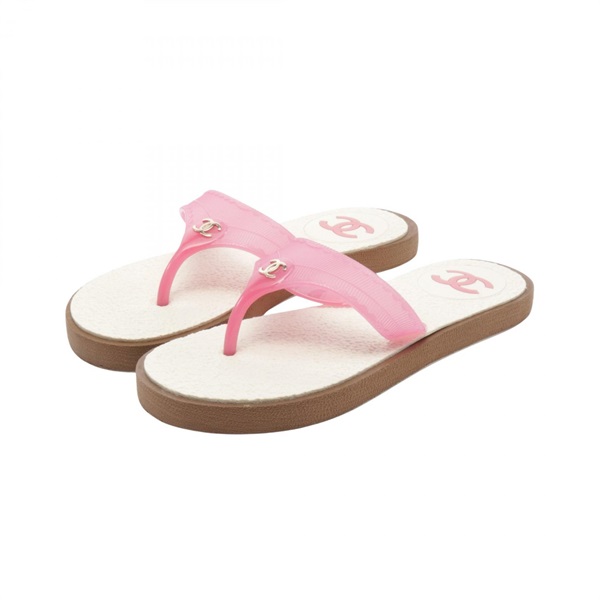 CHANEL COCO Mark flip-flops Sandals rubber Pink Used Women CC #37