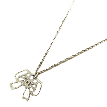 CHANEL Ribbon motif Pendant Necklace plating Silver Used CC Coco women