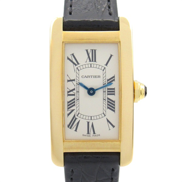 CARTIER Tank AmericanSM Wrist Watch W2601556 Quartz 18KYG Leather Used Women