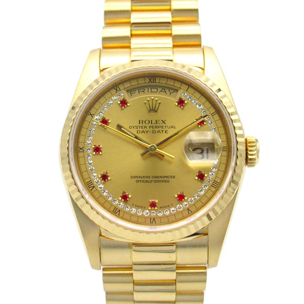 ROLEX Day Date 10P Ruby L series Wrist Watch 18238LR Automatic K18YG Used unisex