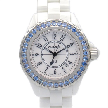 CHANEL J12 Blue Sapphire Bezel Wrist Watch H1179 Quartz ceramic Used Women
