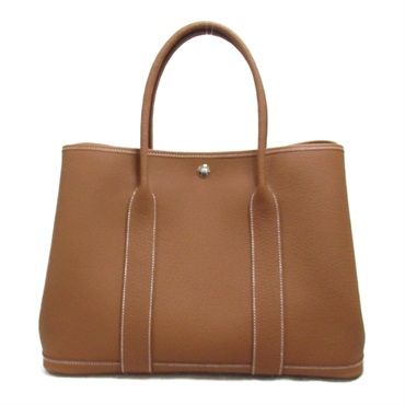 HERMES Garden Party PM Gold Tote Bag Negonda leather Brown Gold Used Women B SHW