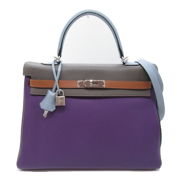 HERMES Kelly 35 Harlequin 2way Handbag Togo leather Purple Used Women P SHW