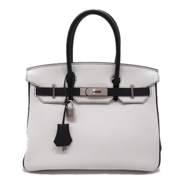 HERMES Birkin 30 Handbag Taurillon Clemence leather White Black Used Women A SHW
