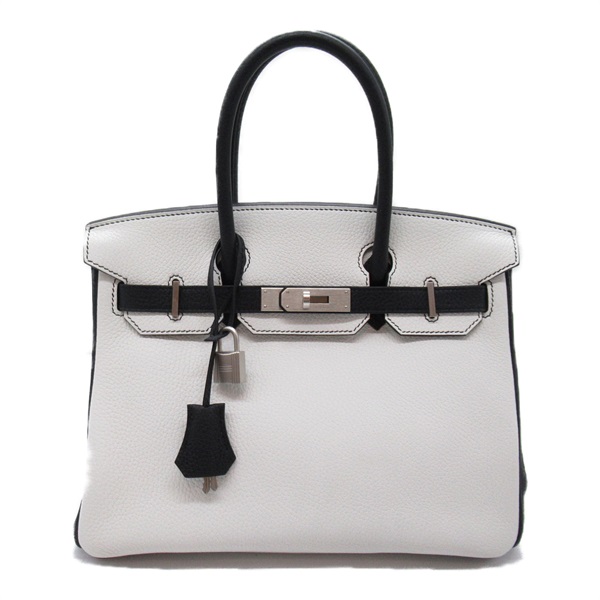 HERMES Birkin 30 Handbag Taurillon Clemence leather White Black Used Women A SHW