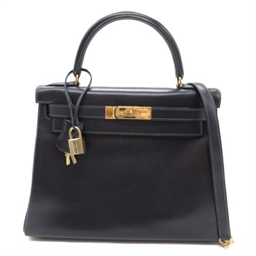 HERMES Kelly 28 inside stitched 2wau shoulder Hand bag W Box calf Blue indigo