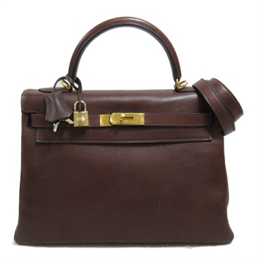 HERMES Kelly 32 Chocolat Handbag 2way Gulliver leather Brown Used I GHW