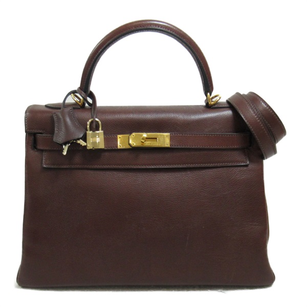 HERMES Kelly 32 Chocolat Handbag 2way Gulliver leather Brown Used I GHW