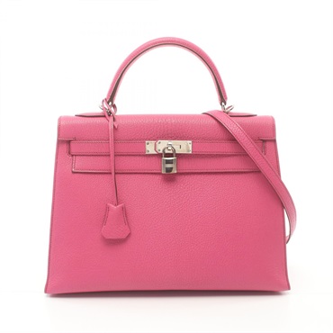 HERMES Kelly 32 2way Handbag Chevre leather Pink Rose purple Used Women I SHW