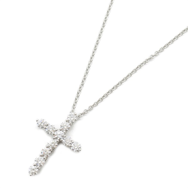 TIFFANY＆CO Small Cross Necklace Pendant Pt950Platinum Diamond Used women