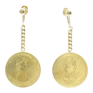 JEWELRY Coin Earrings screw backs K18 Yellow Gold K24 Used