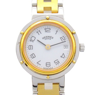 HERMES Clipper Wrist Watch CL2.440 Quartz Gold Plated Stainless Steel Used Women