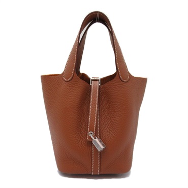 HERMES Picotin Lock PM Hand bag W Taurillon Clemence Calfskin Gold Used SHW