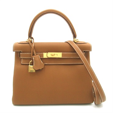 HERMES Kelly 28 2way Handbag Togo leather Brown Gold Used Women GHW W