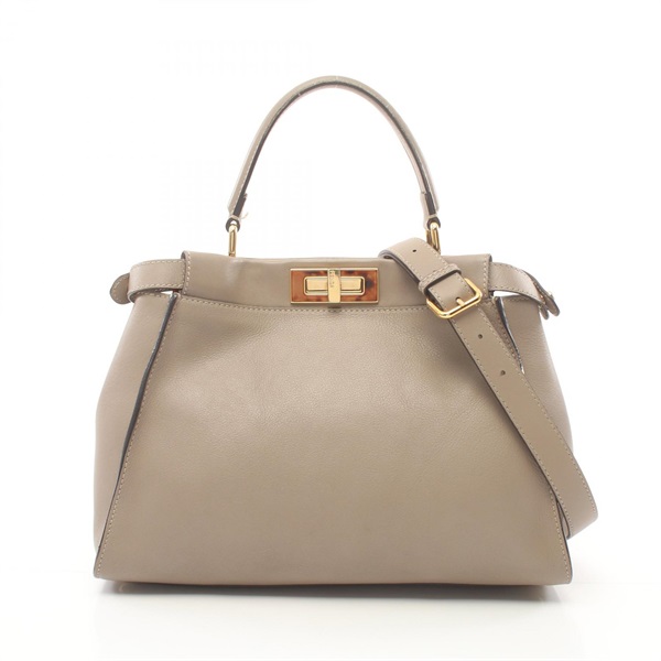 FENDI Peekaboo Regular Selleria 2way shoulder Handbag 8BN290 leather Beige Used