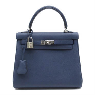 HERMES Kelly 25 Blue Navy Handbag 2way shoulder Togo leather Used Women B SHW
