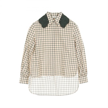 FENDI Shirt FS7027 A3N5 cotton Beige Green Pink Used Women #40