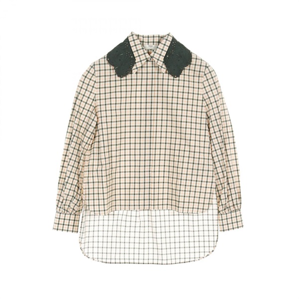 FENDI Shirt FS7027 A3N5 cotton Beige Green Pink Used Women #40