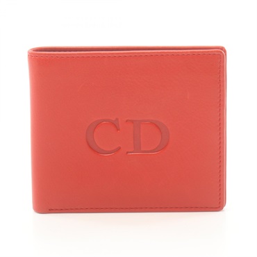 Dior wallet leather Red Navy CD logo Used Women