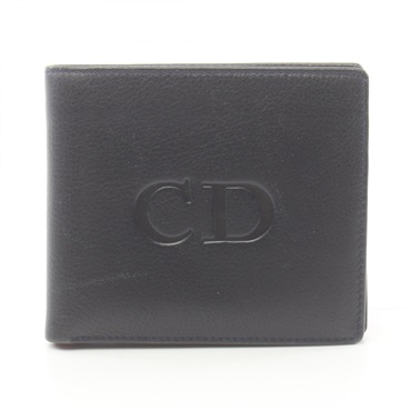 Dior CD logo wallet leather Navy Red Used Women unisex