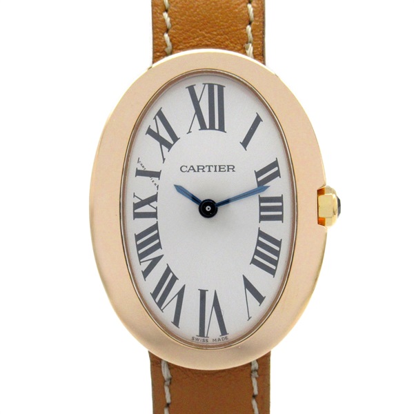 CARTIER Baignoire Wrist Watch W800007 Quartz 18KPG Leather belt Used Women