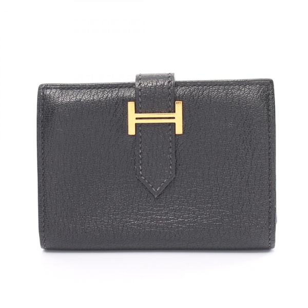 HERMES Bearn mini Card Case purse J Chevre leather Black GHW Used