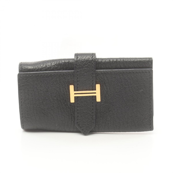 HERMES Bearn 4 keys case holder Chevre goatskin leather Black Used Women GHW I