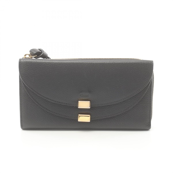 Chloe GEORGIA Round long wallet Purse leather Black Used Women