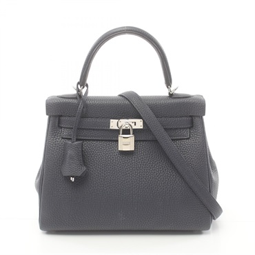 HERMES Kelly 25 Shoulder Hand bag Togo leather SHW Blue nuit Navy Used Women
