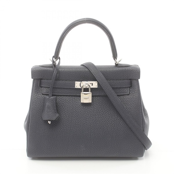 HERMES Kelly 25 Shoulder Hand bag Togo leather SHW Blue nuit Navy Used Women