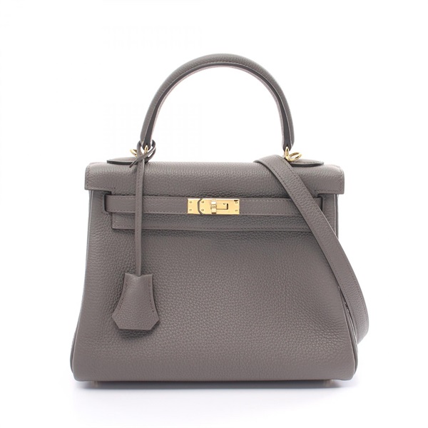 HERMES Kelly 25 Etain 2way shoulder Hand bag B Togo leather Gray GHW Used