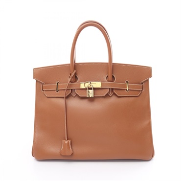 HERMES Birkin 35 Hand bag C Courchevel Brown Gold GHW Used