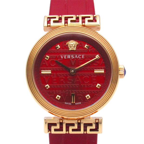 VERSACE Miner Wrist Watch VELW01222 Quartz Gold Plated leather Used Women