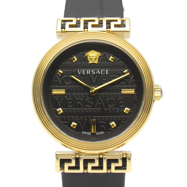 VERSACE Miner Wrist Watch VELW01122 Quartz Gold Plated leather Used Women