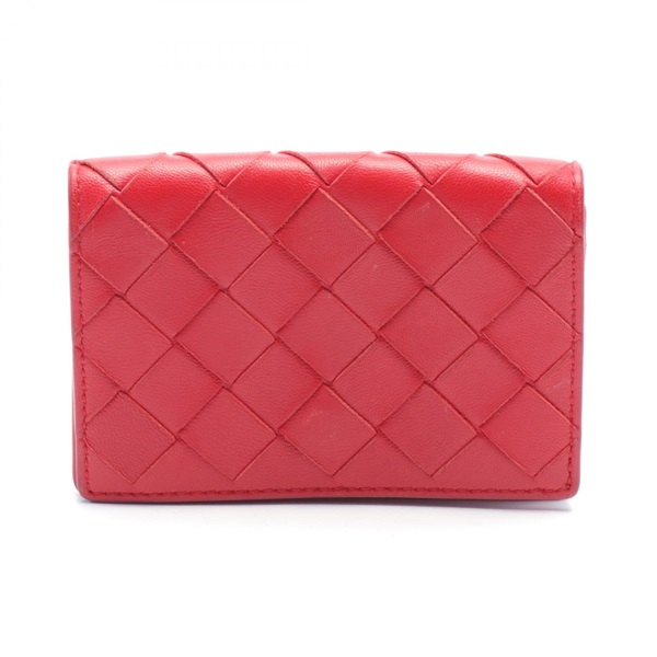 BOTTEGA VENETA Intrecciato Card Holder leather Red Used unisex