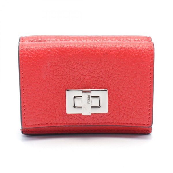 FENDI Tri-fold wallet Purse leather Red Used Women