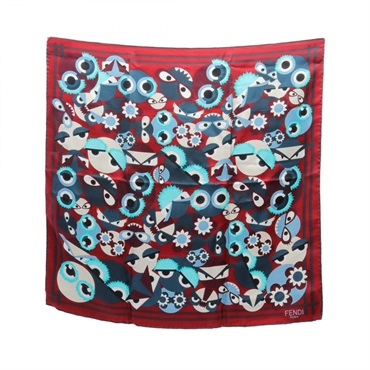 FENDI Scarf silk Bordeaux Green Multicolor Used Women