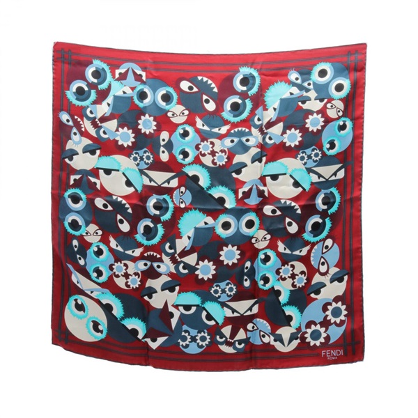 FENDI Scarf silk Bordeaux Green Multicolor Used Women
